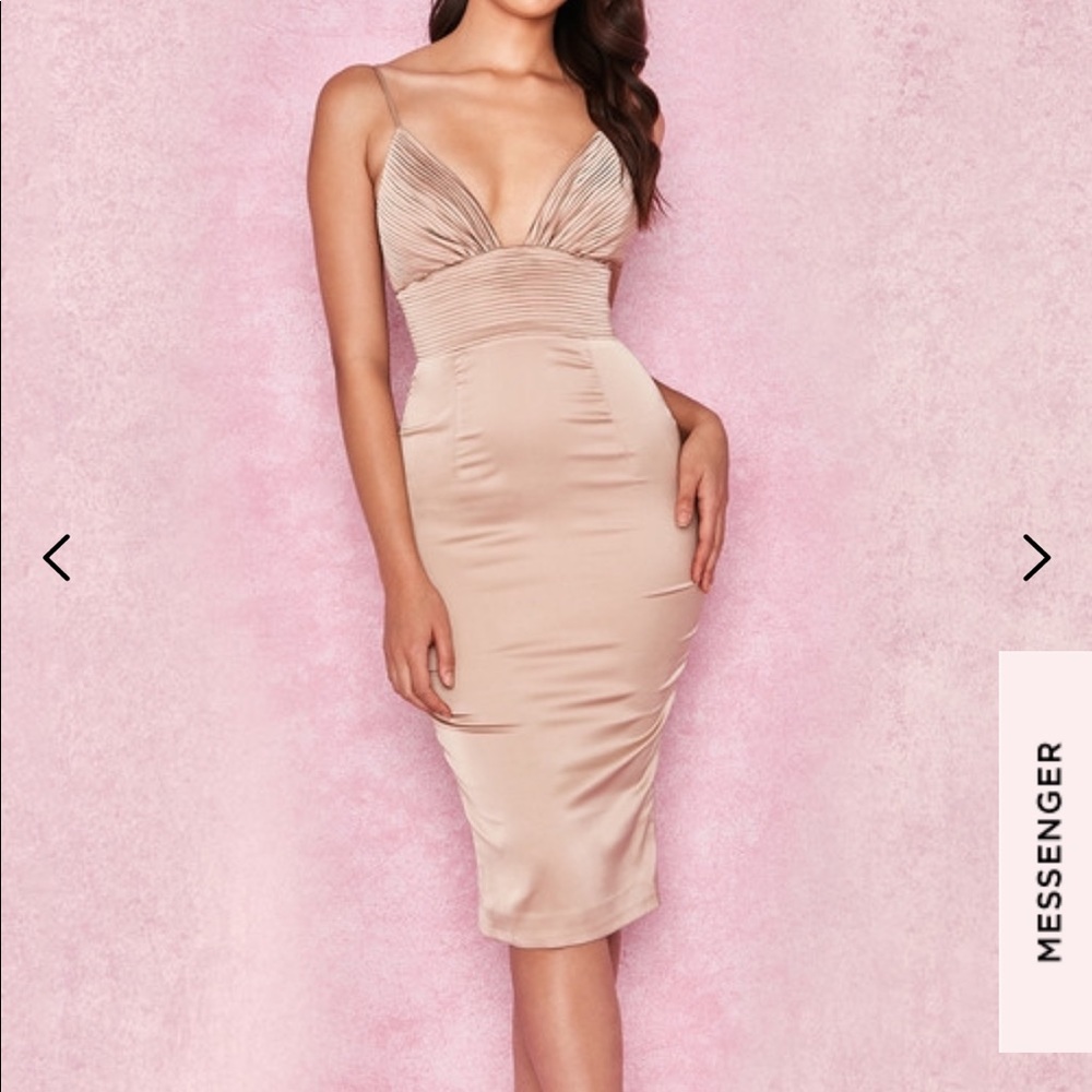Ronel nude satin pin tuck dress